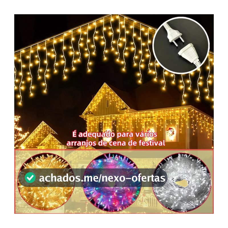 Cascata 400 Led's Decoração Natal Festas até 10m Fixo ou 8 Funções 110v/220v