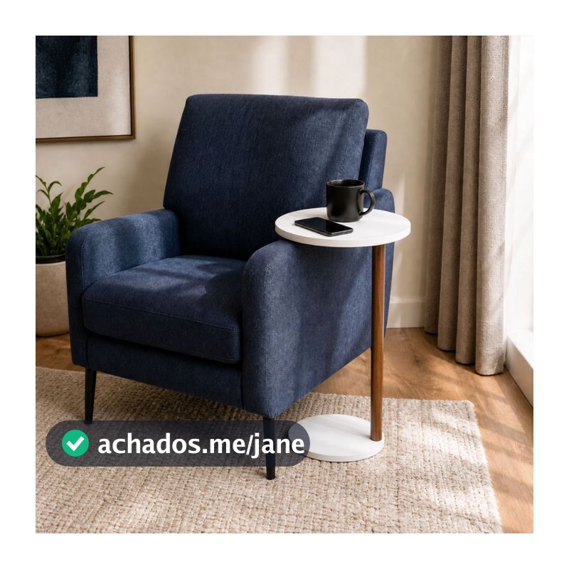 Mesa de Apoio Lateral Sofá Redonda MDF Branco Fabricação Própria Beto Móveis