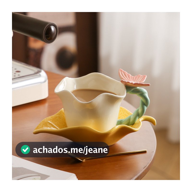 Novo estilo de alto valor xícara de café flor língua borboleta cerâmica copo pires conjunto colher requintado copo bonit