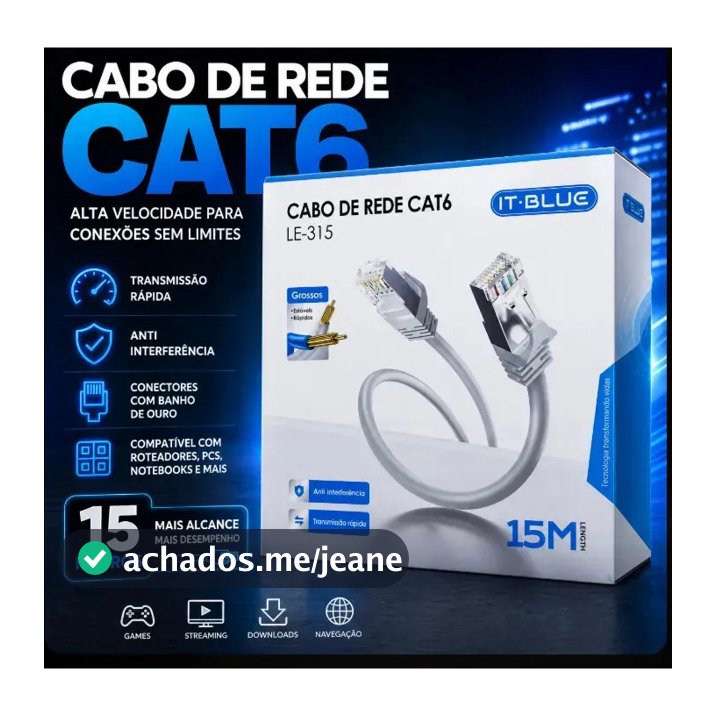 Cabo De Rede Cat6 15 Metros Ethernet Lan Giga 10/1000 Mfl
