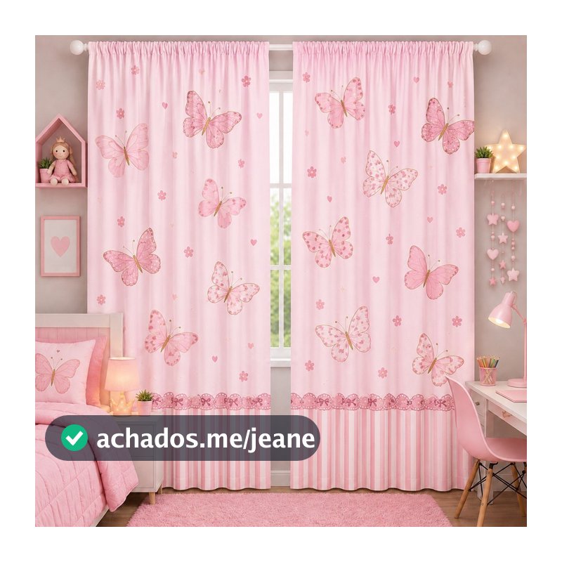 Cortina Infantil Decorativa Tecido Sublimado Borboletas Menina Quarto Temático Rosa Delicado Aconchegante