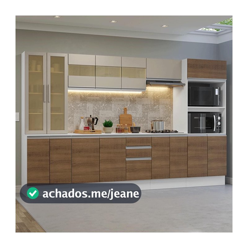 Armário de Cozinha Completa 100% MDF 310 cm Branco/Rustic/Crema Smart Madesa 03