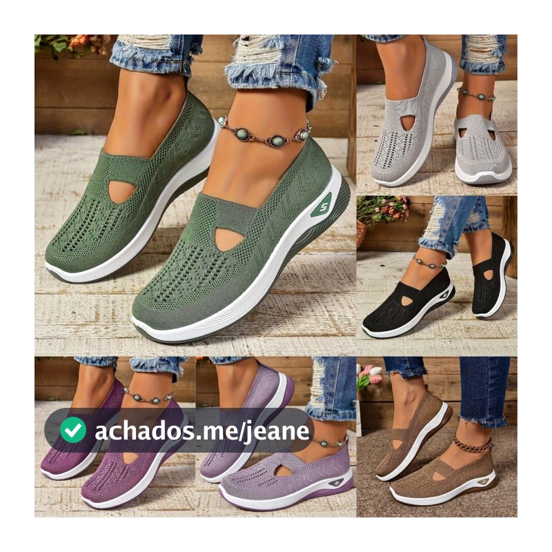Novo Conforto Sapatos Casuais Femininos De Moda Sola Macia Com Oca E Respirável Para Mulheres Malha