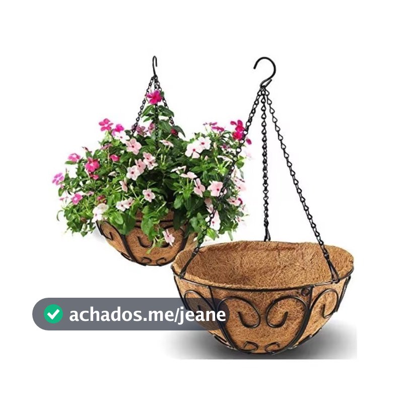 Vaso Suspenso Ferro e Fibra de Coco Para Plantas Cesta Suspensa Jardim 25cm / 30cm CHUANGJIE
