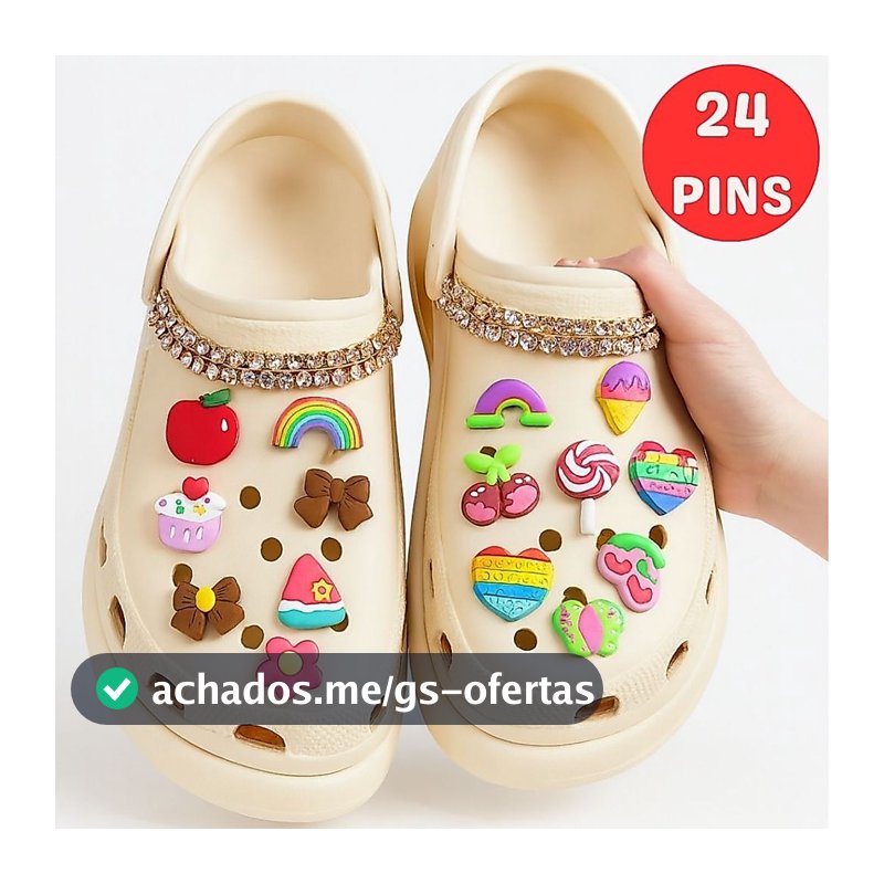 Kit 24 Jibbitz Pins Pingentes Enfeites Decorativos Para Crocs Babuche Sandália Furada Infantil Adulto Jibbits