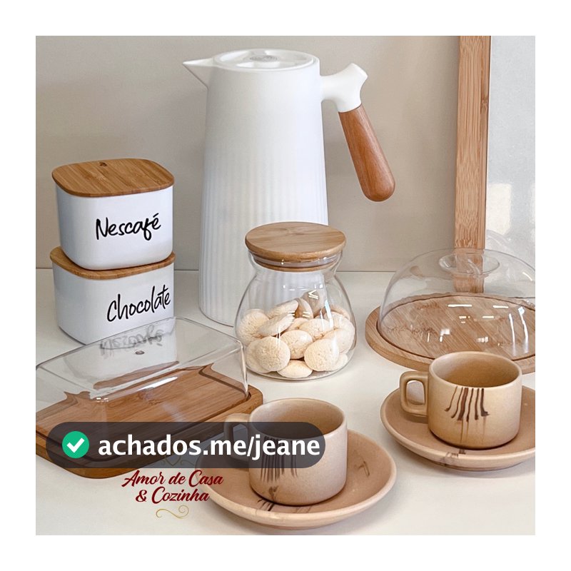 KIT MESA POSTA BAMBU ESCOLHA PERSONALIZAÇÃO 8 PEÇAS GARRAFA POTES QUEIJEIRA MANTEIGUEIRA XICARAS
