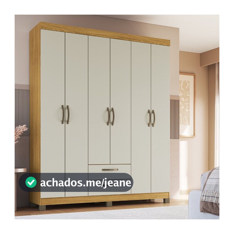 Guarda-Roupa Casal 6 Portas 2 Gavetas Basic Bege 6 Portas