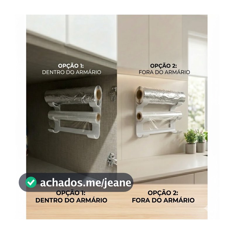 Suporte Porta Papel Alumínio Organizador de Cozinha para Papel Manteiga, Plástico Filme, Alumínio com fita adesiva
