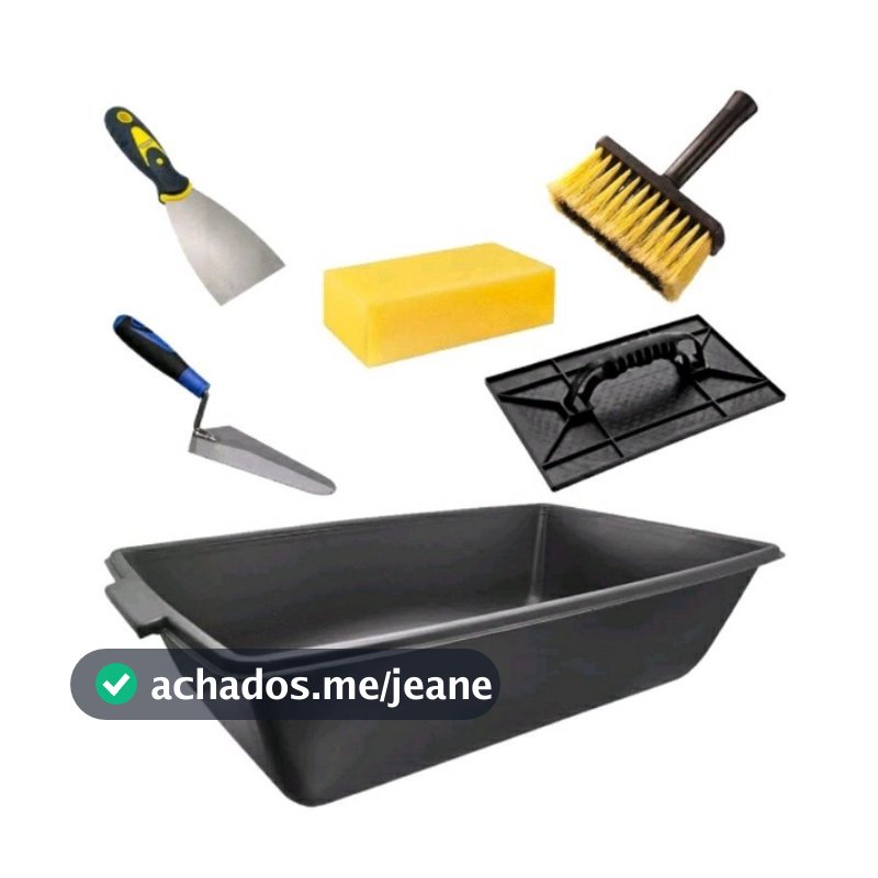 Kit Obra Pedreiro 6 Pecas Caixa Masseira 22L Colher Desempenadeira Espatula Inox Broxa E Espuma