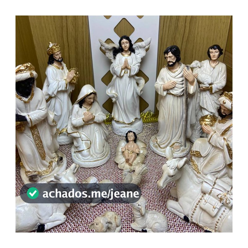 Presépio de Natal Branco Envelhecido e Dourado Completo Gesso Prêmio