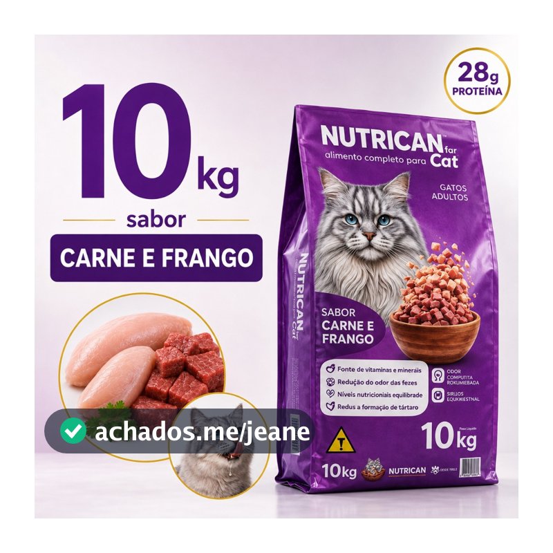 Ração Para Gato Adulto 10,1kg Nutrican Sabor Carne Frango 28g Proteína Sem Corante