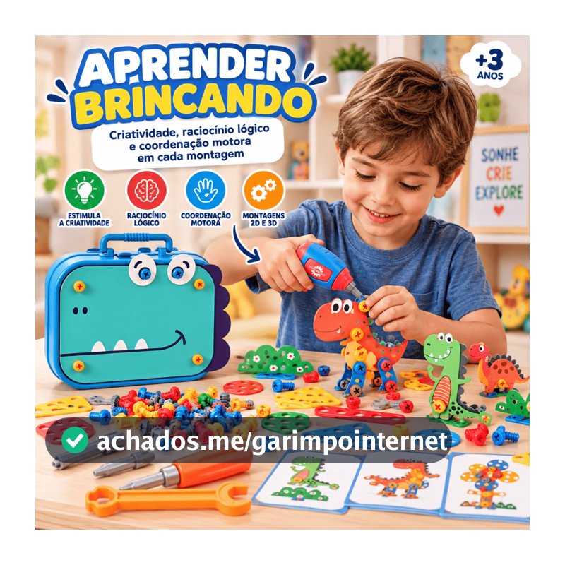 Brinquedo de Montar Dinossauro 283 Peças com Parafusadeira Elétrica Maleta e Ferramentas Infantil