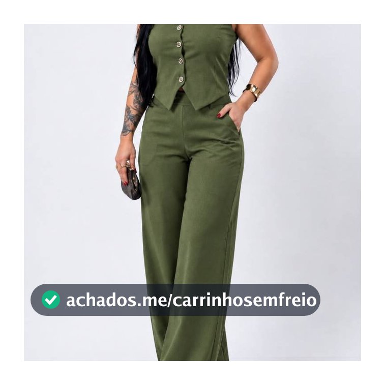 Conjunto Social Calça Pantalona Colete Botões Uniforme Escritorio Plus Size Alfaiataria