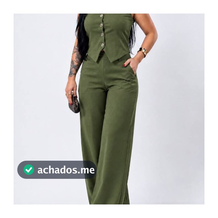 Conjunto Social Calça Pantalona Colete Botões Uniforme Escritorio Plus Size Alfaiataria