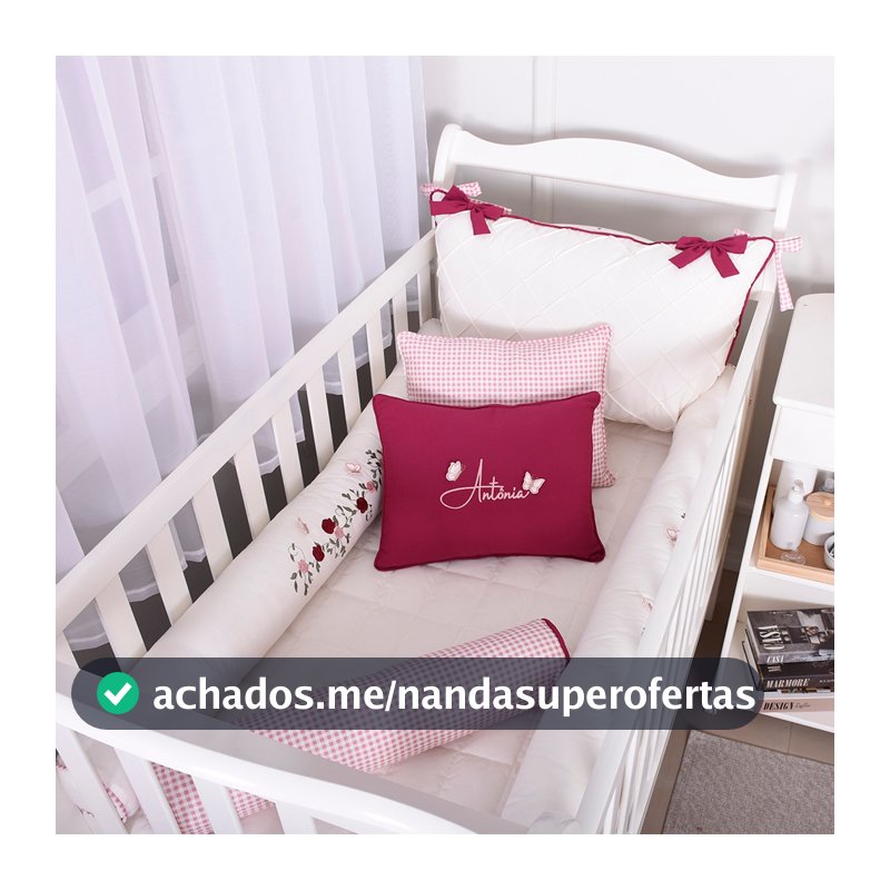 Kit Berço Americano Algodão Personalizado Rolinho Luxo Menino Menina - 08 Peças