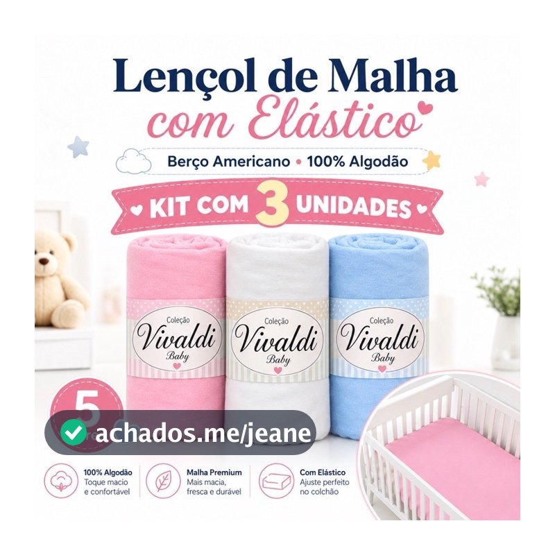 Kit 3 Lençóis de Berço com Elástico 100% Algodão Macio 70x130cm Lençol Menina Menina Neutro Feminino Masculino Malha