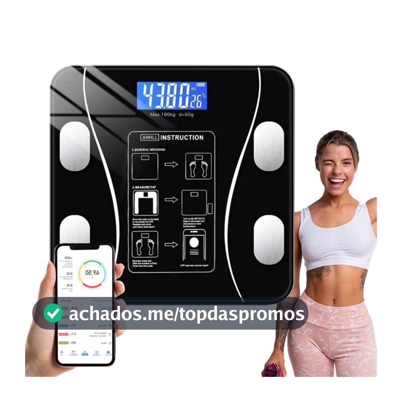 Balança Bioimpedancia Digital Bluetooth Corporal até 180kg Resultado Pelo Celular