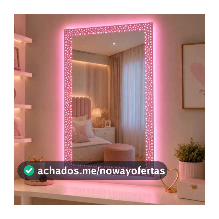 Espelho Retangular Estrelar Infantil com LED Colorido e Controle Remoto Decorativo