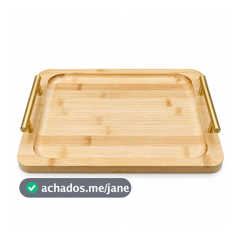 Bandeja De Bambu Premium Com Alça Dourada Multiuso 33x24x2cm Luxo