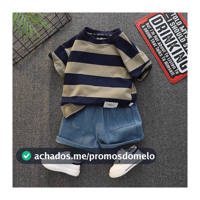 Novo Conjunto De Roupas Casuais De Verão Para Meninos , Mangas Curtas Soltas Listradas + shorts Estrangeiros Duas Peças