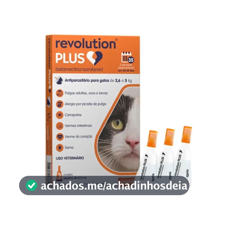Antipulgas Revolution Plus Gatos de 2,6kg a 5kg C/ 3 Pipetas