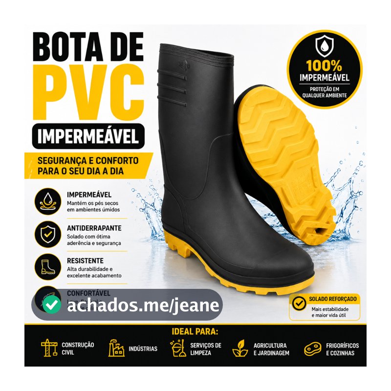 Bota de PVC Cano Médio Vonder Impermeável Preta e Amarela Proteção Indústria Obra