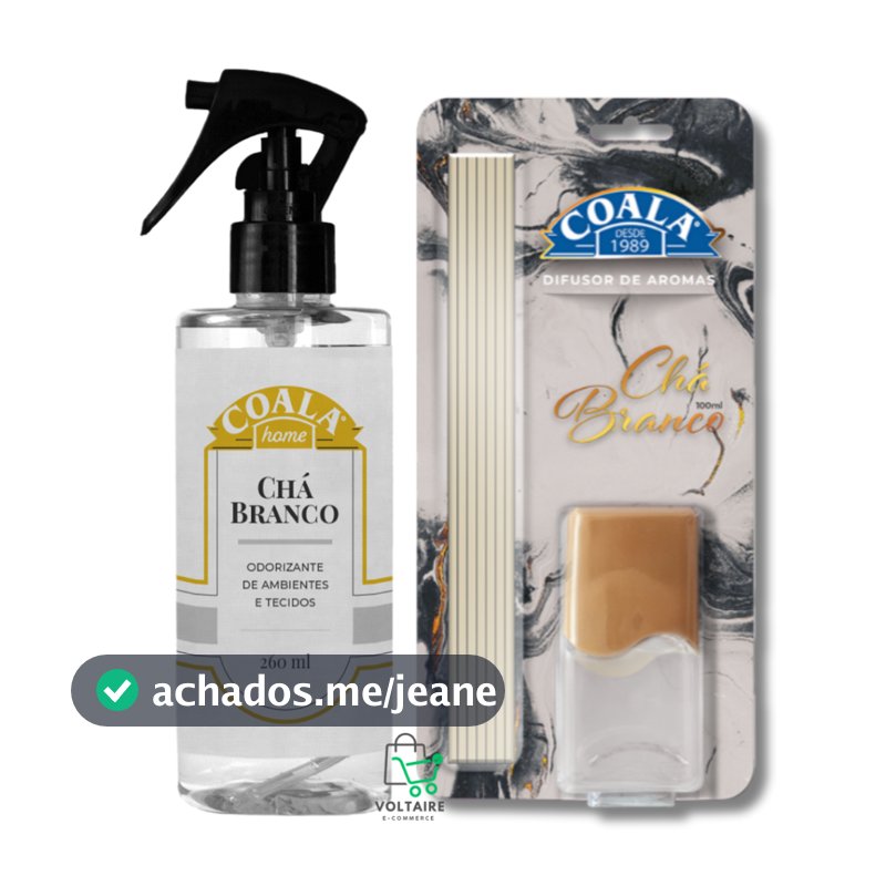 Coala Chá Branco Kit 2 Itens Spray Odorizante e Difusor de Ambientes Casa Lar Limpeza
