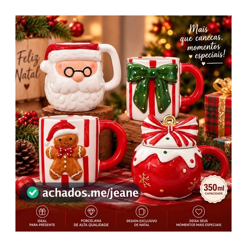 Caneca Natalina de Porcelana – Presente de Natal | Vários Modelos Louça de Natal CANECA DECORATIVA
