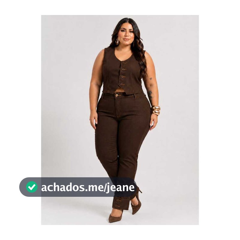 Conjunto Jeans Plus Size Calça E Colete Com Lycra