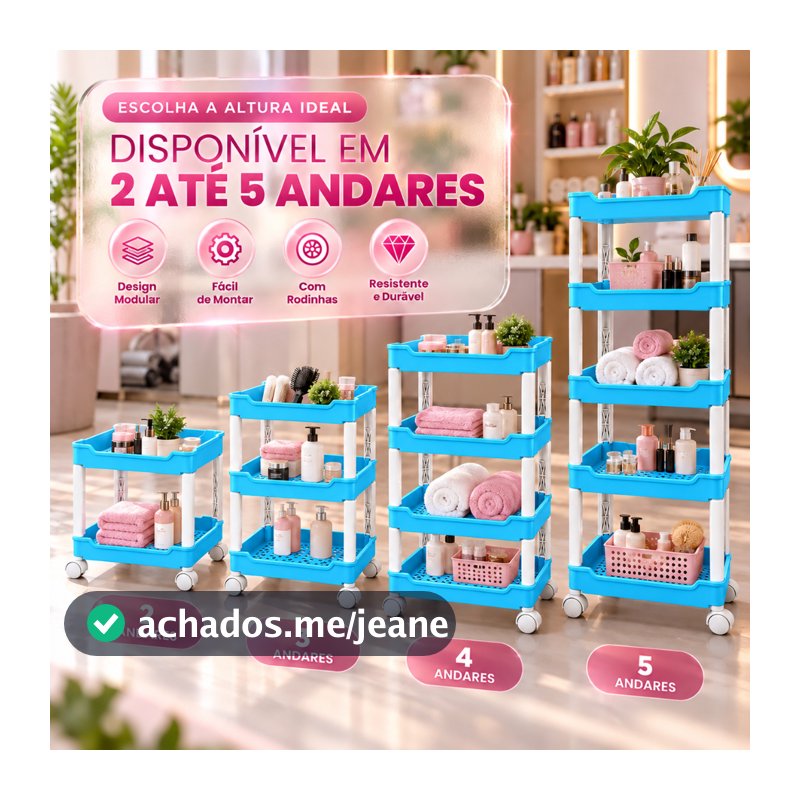 Prateleira Azul 2, 3 4 ou 5 Andares Eleven Shop Carrinho Organizador Cozinha com Rodinhas Prateleira Modular Plástica