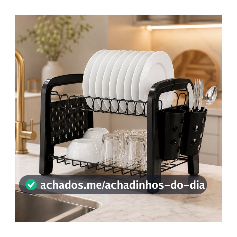 Escorredor Louça Secador Porta Talheres Não Enferruja Preto