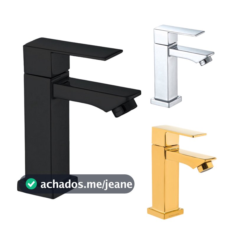 Torneira Lavabo Banheiro Black Preta Prata Dourado Luxo Metal Moderna 1/2 Cuba Fosco Inox Quadrada