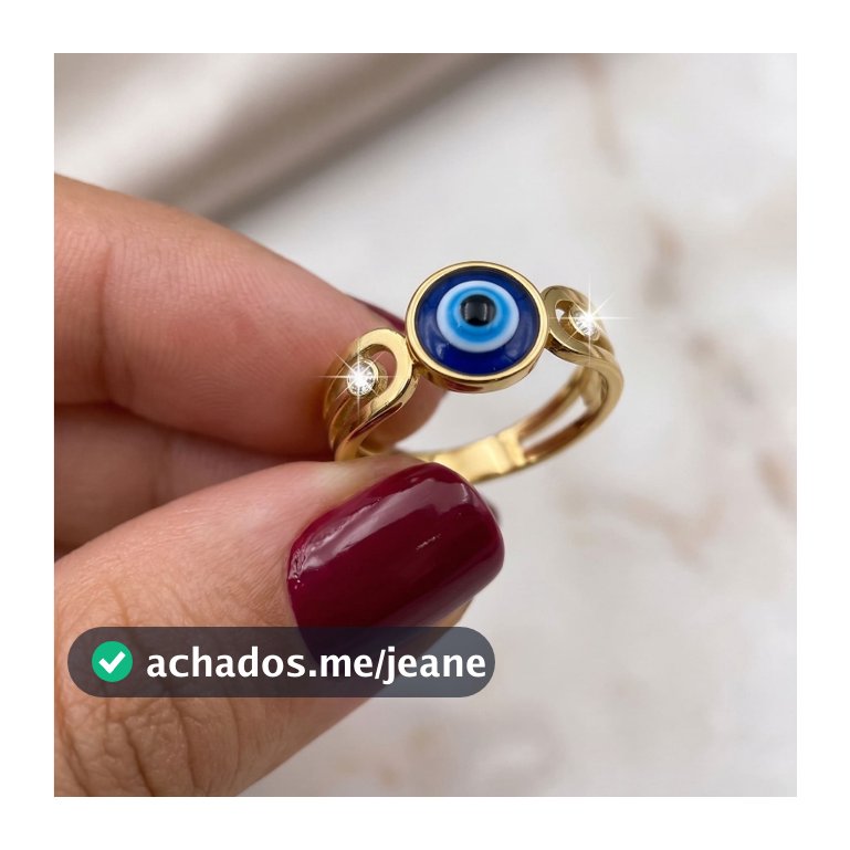 Anel Olho Grego com detalhes em Zircônia Aço Inox Dourado | Proteção e Estilo