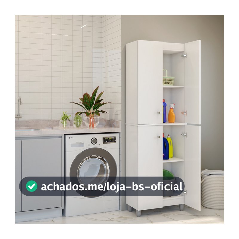 Armário Multiuso 4 Portas 184cm Parede | Suspenso ou com Pés Lavanderia Cozinha Área de Serviço Quarto Organizador