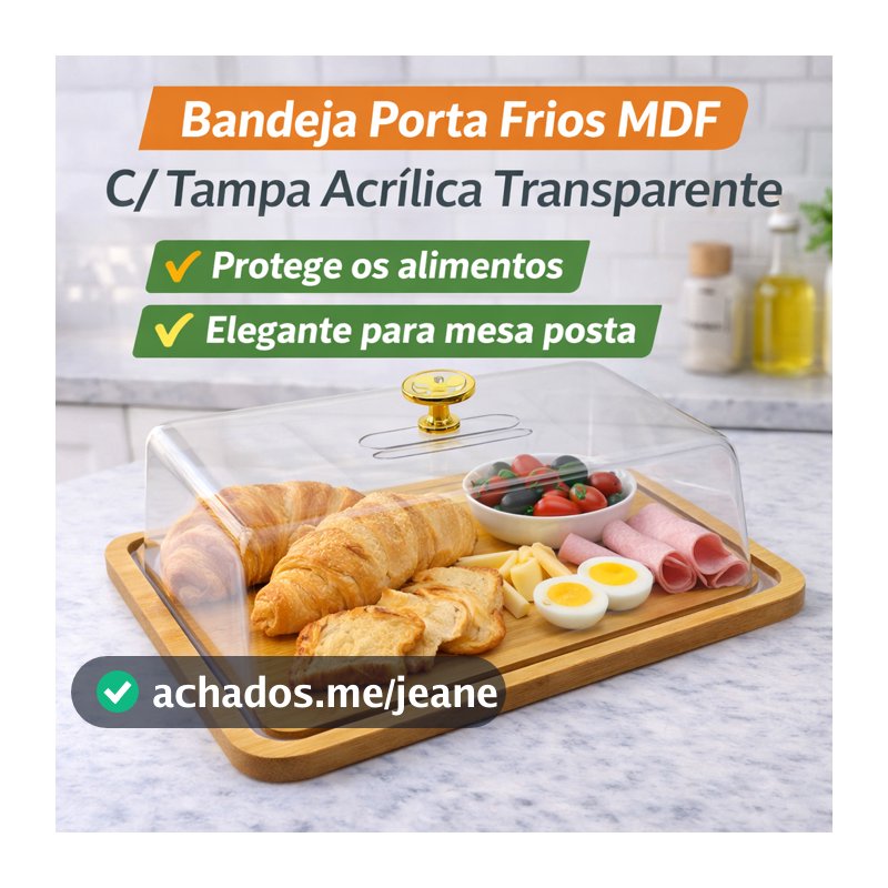 Bandeja Porta Frios MDF com Tampa Acrílica Porta Pães Bolos Queijos Bandeja Café da Manhã Mesa Posta