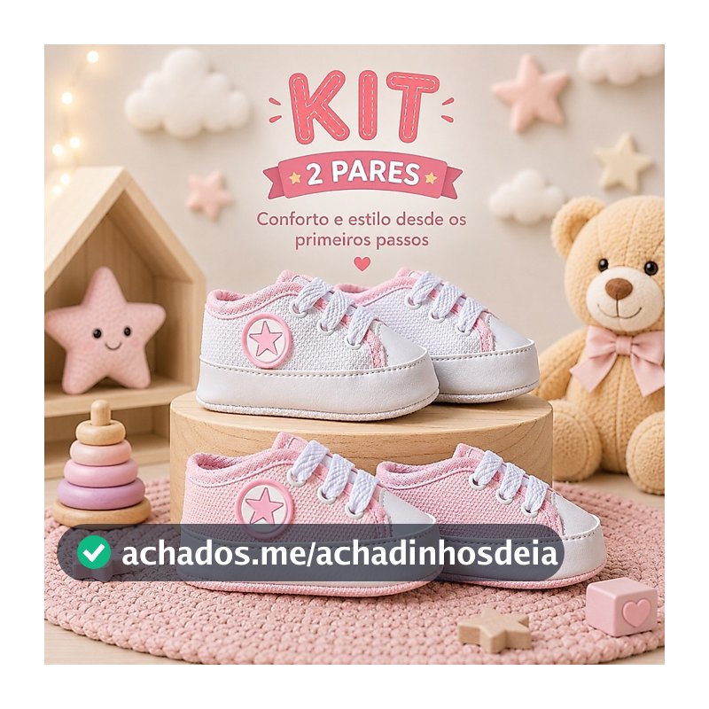 sapatinho de Bebê Kit 2 pares tênis confortável para dia a dia creche passeio festa fotos Menina