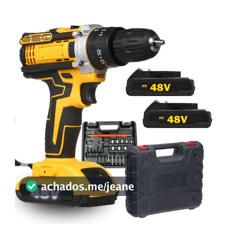 Parafusadeira Furadeira de Impacto Com 2 Bateria Recarregável Sem Fio 48v Com Maleta Completo