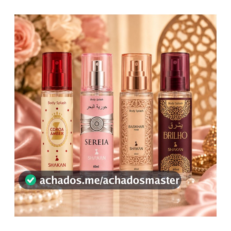 Kit Body Splash Feminino Arabe 60ml Shakan Coroa Amber Sereia Rubi Ametysta Presente Bolsa Ambarados