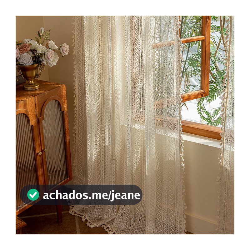 Cortina De Dia Transparente Com Tela De Janela Para Sala De Estar , Quarto , Borlas Decorativas , Renda