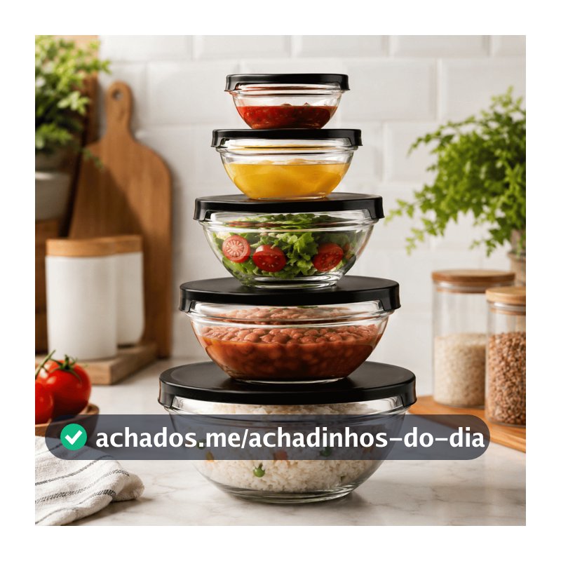 Kit 5 Tigelas Bowl Vidro Herméticos Resistente Organizadores De Cozinha Jogo Transparente