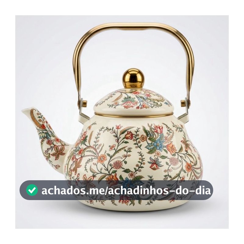 Chaleira de alumínio esmaltada Floral Vintage Luxo com alça  Fogão inducão e convencional Caçarola de aluminio Esmaltada