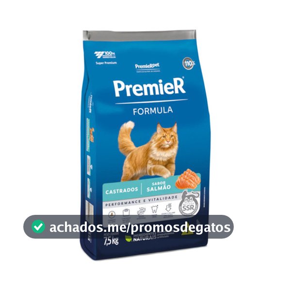 Ração Premier Formula Gatos Adultos Castrados Sabor Salmão 7,5 Kg