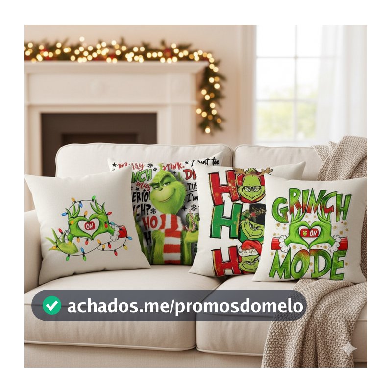 Kit 4 Capas Almofada Grinch Natal Tecido Micropercal Macio Com Zíper