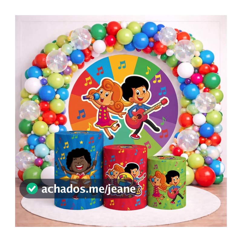 Capa de Painel Redondo + 3 Capas de Cilindro Sublimados Aniversario Tema 3 Palav1nhas