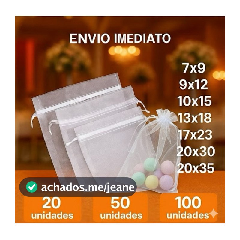 kit 10/20/50/100 Unid Saco Saquinho Organza 7x9 9x12 10x15 13x18 17x23 20x30 20x35 Branco Lembrancinha  festa Casamento
