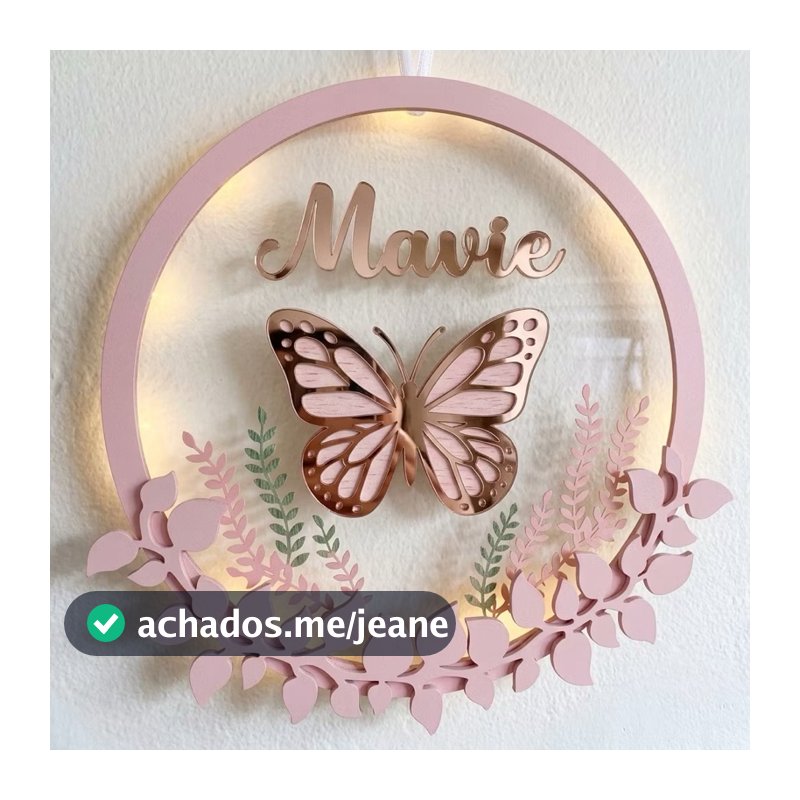 Enfeite de Porta Maternidade Led Princesas Safari Borboletas Menina em Acrílico Personalizado