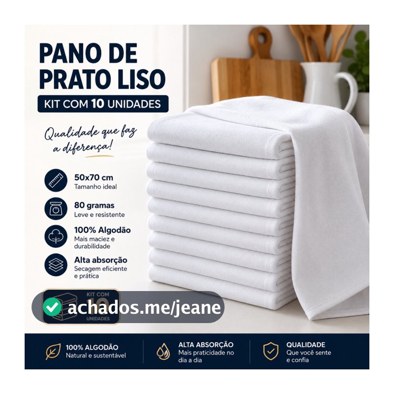 Kit 10 Pano De Prato Branco Liso 100% Algodão Cozinha e Copa Bainha Multiuso