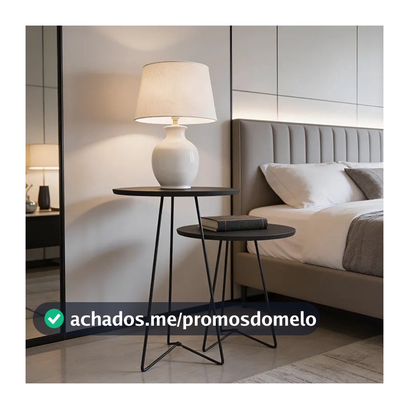 Kit 2 Mesas de Cabeceira MDF com Pés Tripé Ferro Preto para Quarto
