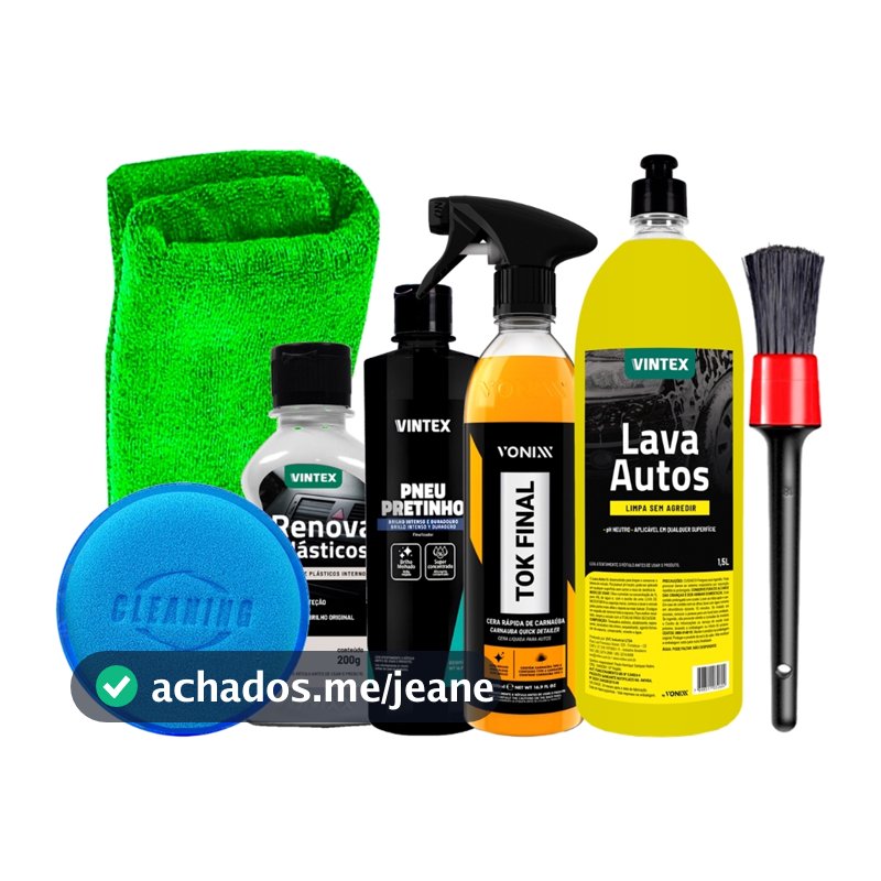 Kit Lava Autos Vintex 1,5l Pneu Pretinho Renova Plásticos Tok Final Vonixx Pincel Detalhamento Aplicador Toalha Karbox