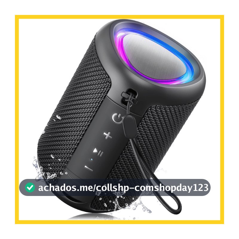 Caixa de Som Bluetooth Portátil Prova D'Água IPX5 com LED RGB TWS Som Potente Estéreo Longa Bateria